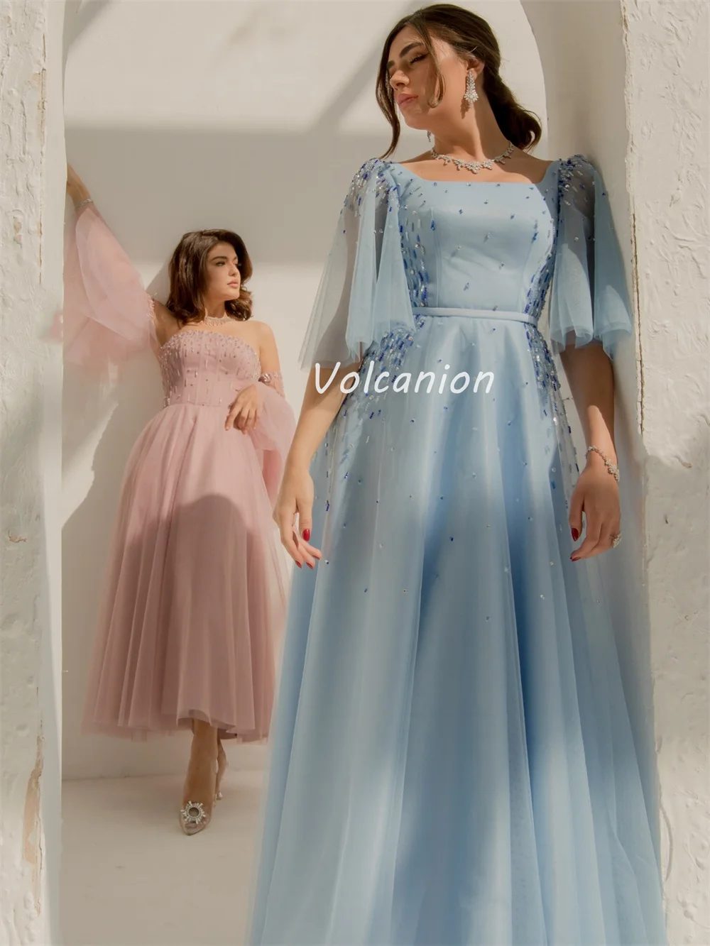 Vestidos largos personalizados de estilo chino con diamantes de imitación, drapeados, con cuentas, rectos, con cuello cuadrado, vestidos para ocasiones a medida, sexys