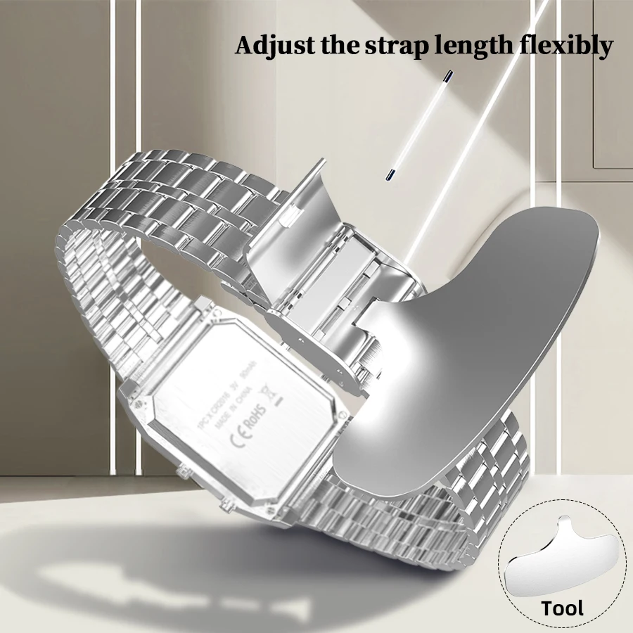 ساعة رياضية للزوجين على الموضة للنساء بحزام من الفولاذ المقاوم للصدأ وساعة رقمية للنساء والرجال وساعة إلكترونية متعددة الوظائف