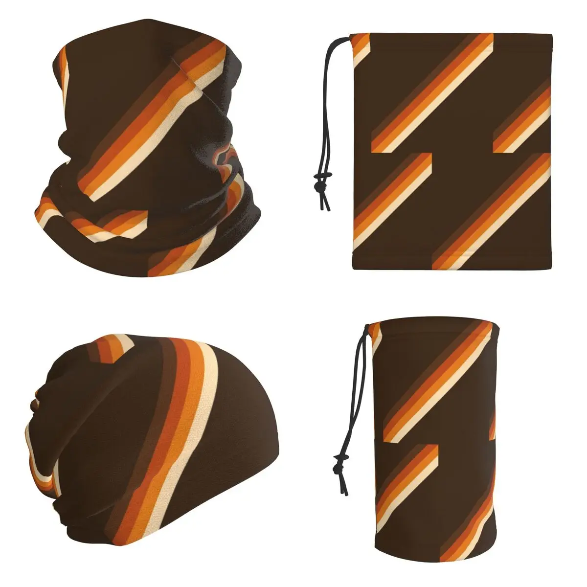 70s Orange And Brown Diagonal Lines Bandana Neck Cover Printed Wrap Mask Scarf Riding Balaclava For Men Women Adult Breathable