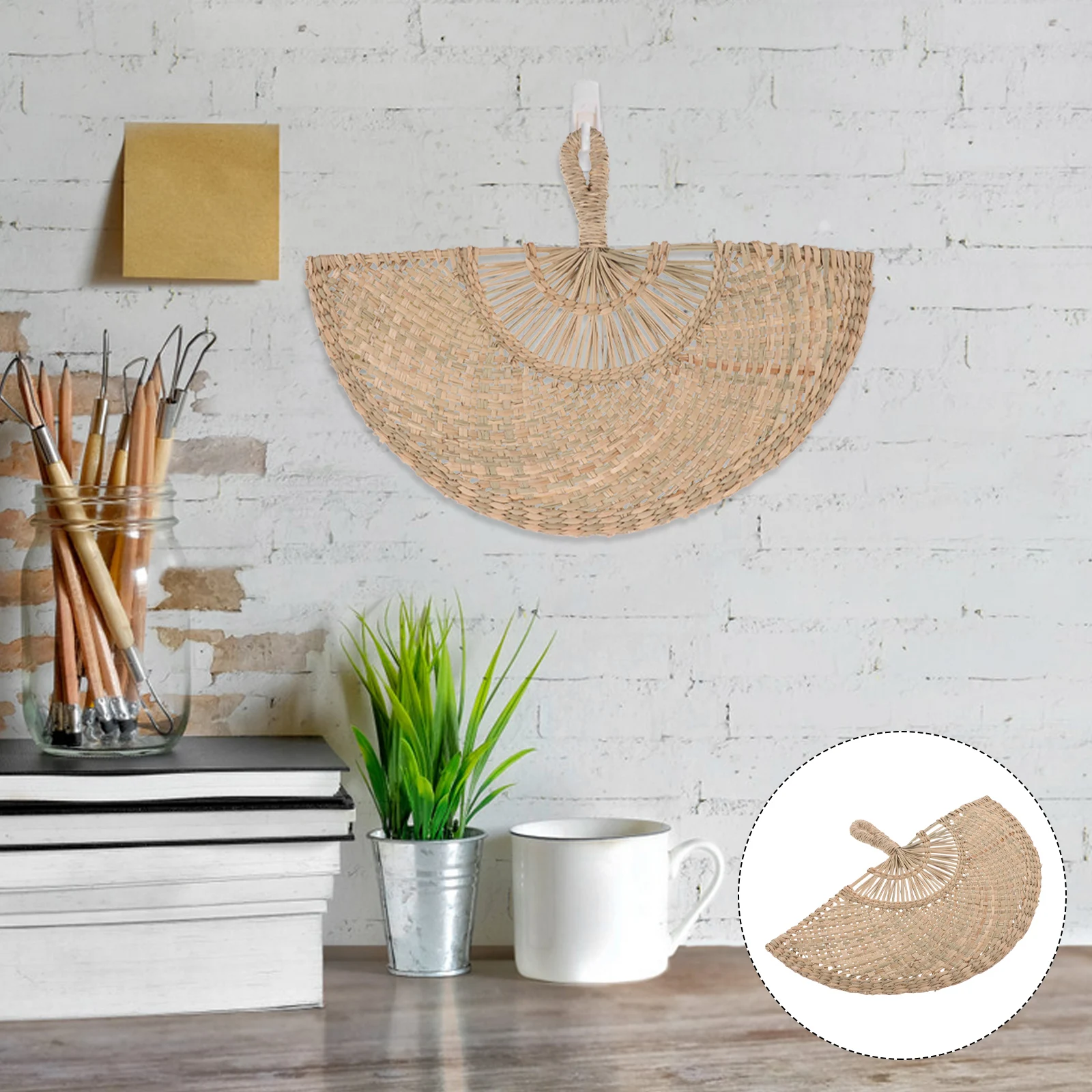 

Handmade Asian Straw Woven Summer Cooling Hanging Decor Rustic Farmhouse Boho Style Lightweight Fan Ornaments
