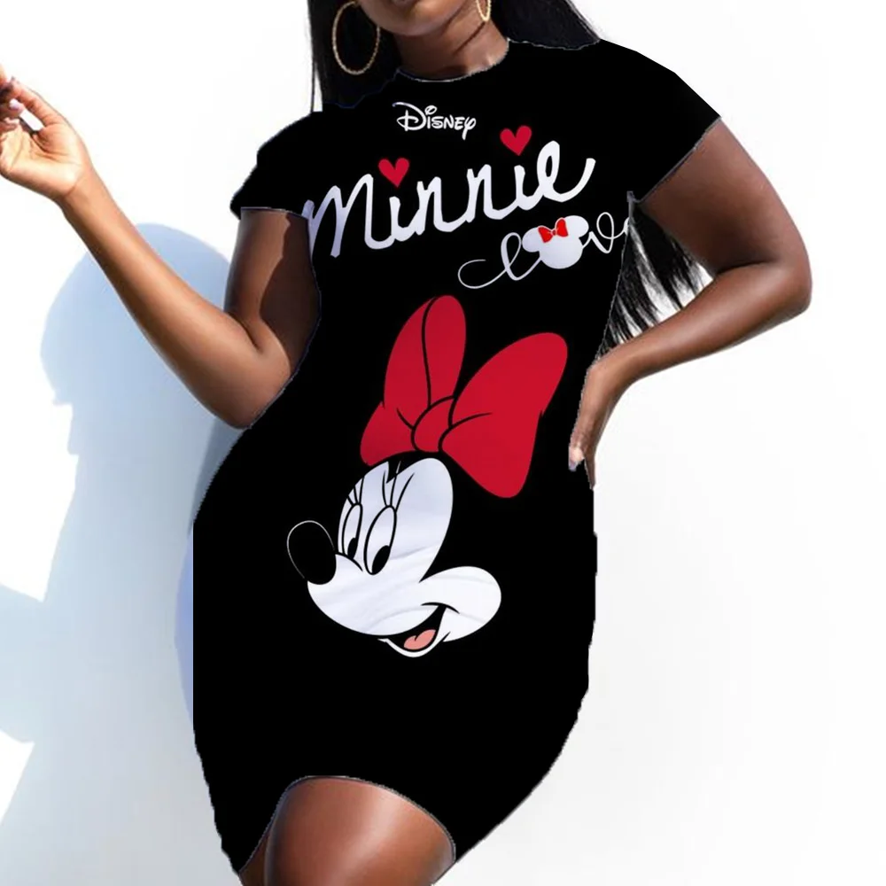 Elegant Dress Disney Mickey Mouse Woman Dresses Office Long Sleeved Slim fit Mini Skirt Women\'s Round Neck Pleated Party Pleated