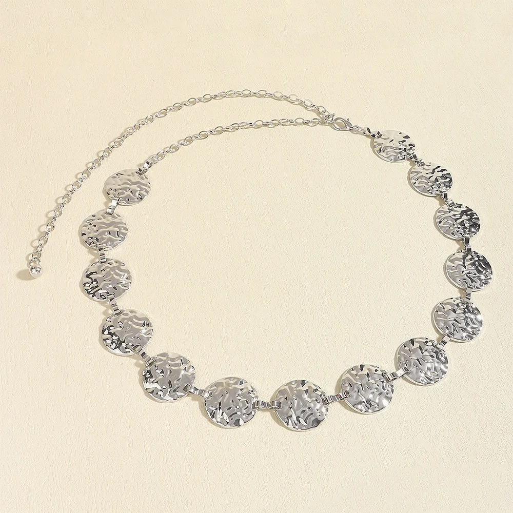 Hammered Disc Waist Chain for Women, Adjustable Belly Chain