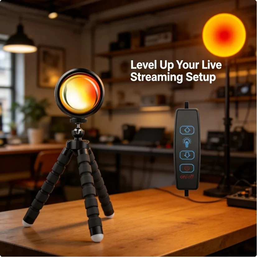

Sunset Projector Lamp with Flexible Stand&Controller Warm Amber Halo Light for Photography LED Mood Lamp for Home Decor Gift
