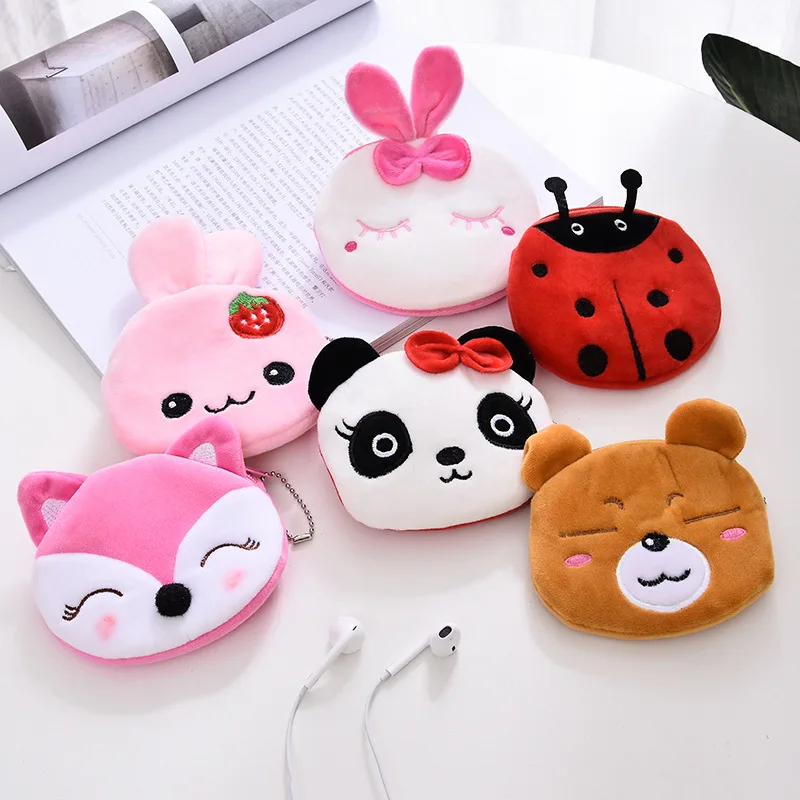 1 Pcs Cute Plush Purse for Coins Pencil Toys Bag Cartoon Women Coin Purse Mini Fruit Bag for USB  Key Wallet