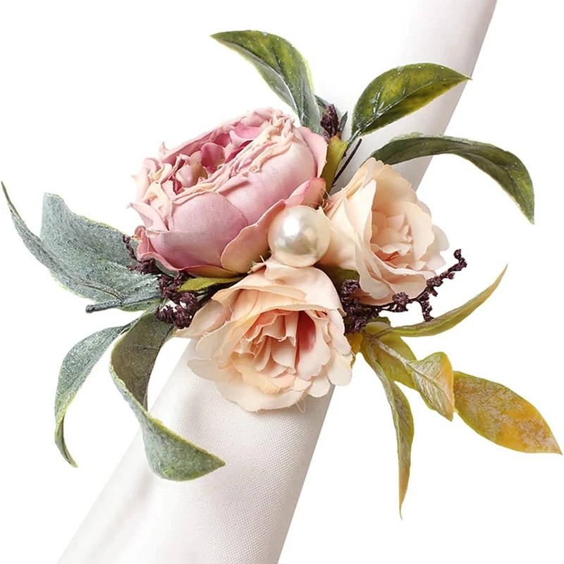 Simulated Flower Napkin Ring Rose Flower Napkin Ring Cloth Art Western Dinner Napkin Button Easy Install