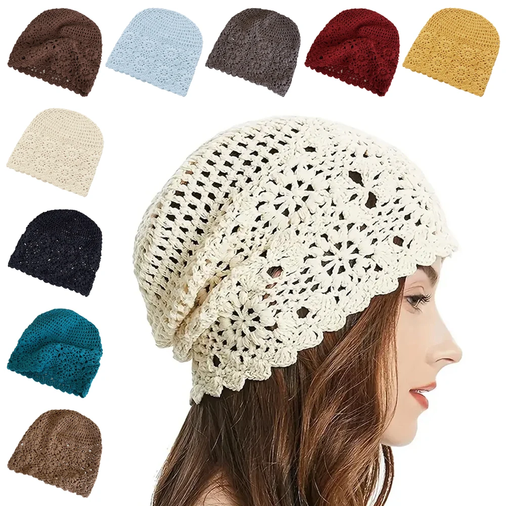 새로운 빈티지 예술적 베레모 모자 손으로 만든 통기성 니트 모자 속이 빈 썬 바이저 어부 모자 여름