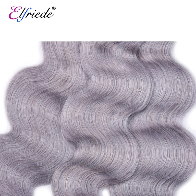 Elfriede #Grey Body Wave Hair Bundles with Frontal 100% Remy 12A Human Hair Weaves 3 Bundles with Lace Frontal 13x4 Preplucked