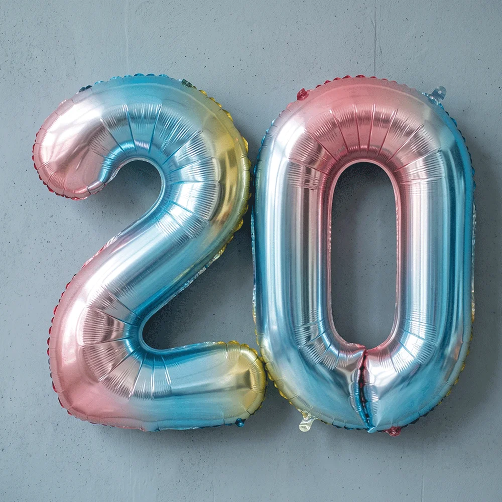 32 Zoll Metallische Regenbogen-Farbverlauf Blaue Folien-Zahlenballons 2 Stück Helium-Luftballons Erwachsenen-Geburtstagsparty-Deko Hochzeitstag