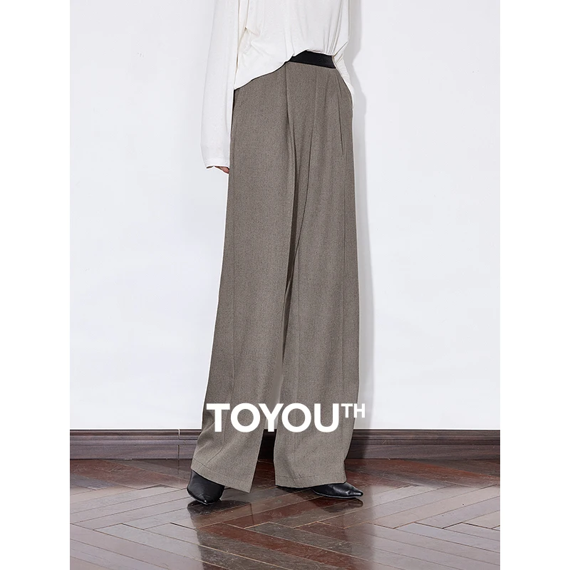 TOYOUTH Women Casual Pants 2025 Spring New Contrasting Colors High Waist Slim Fit Wide Leg Casual Long Pants