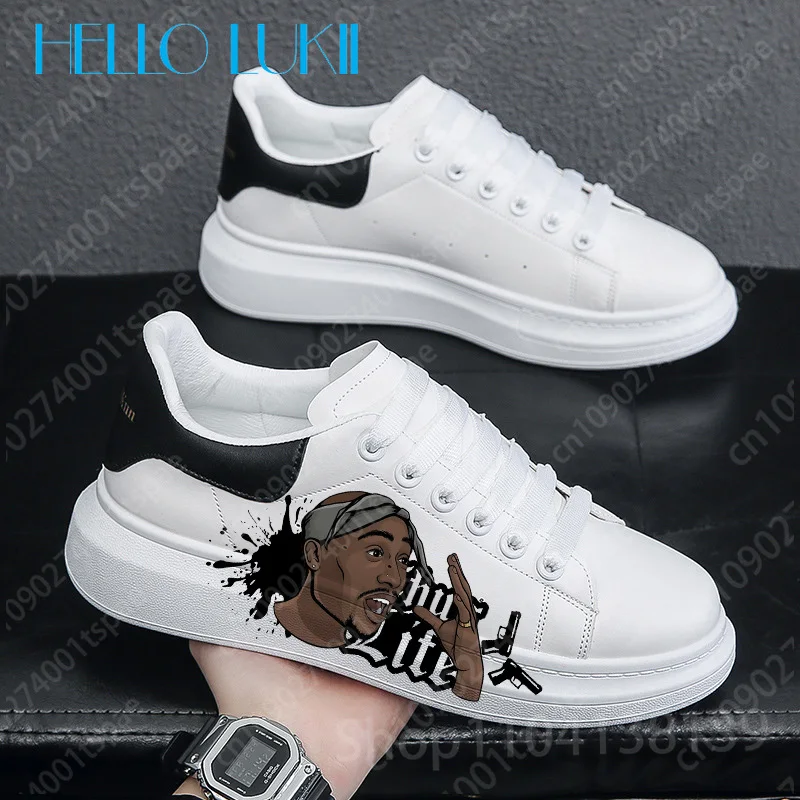 شعبية مغني الراب tupac 2pac الطباعة أحذية الكبار رجل بلون وحيد للماء بو الجلود بسيطة مريحة حذاء كاجوال هدية #3