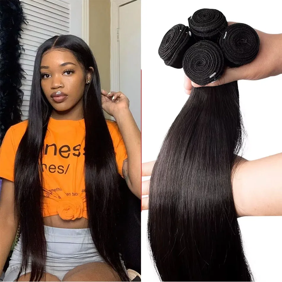 

Прямые пучки человеческих волос, пучки необработанных волос, 100% человеческие волосы, 100% бразильские наращивание человеческих волос для чернокожих женщин, 1/3/4 шт.