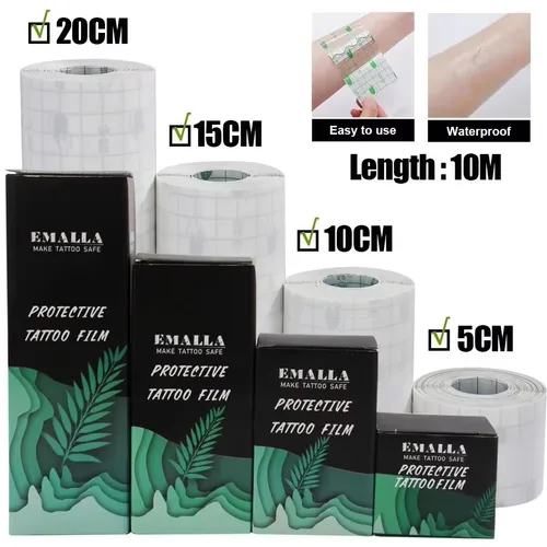 EMALLA-Película de cuidado posterior para tatuajes, película protectora impermeable y transpirable para tatuajes, vendaje de reparación de tatuajes para curar la piel, 5/10/15/20CM
