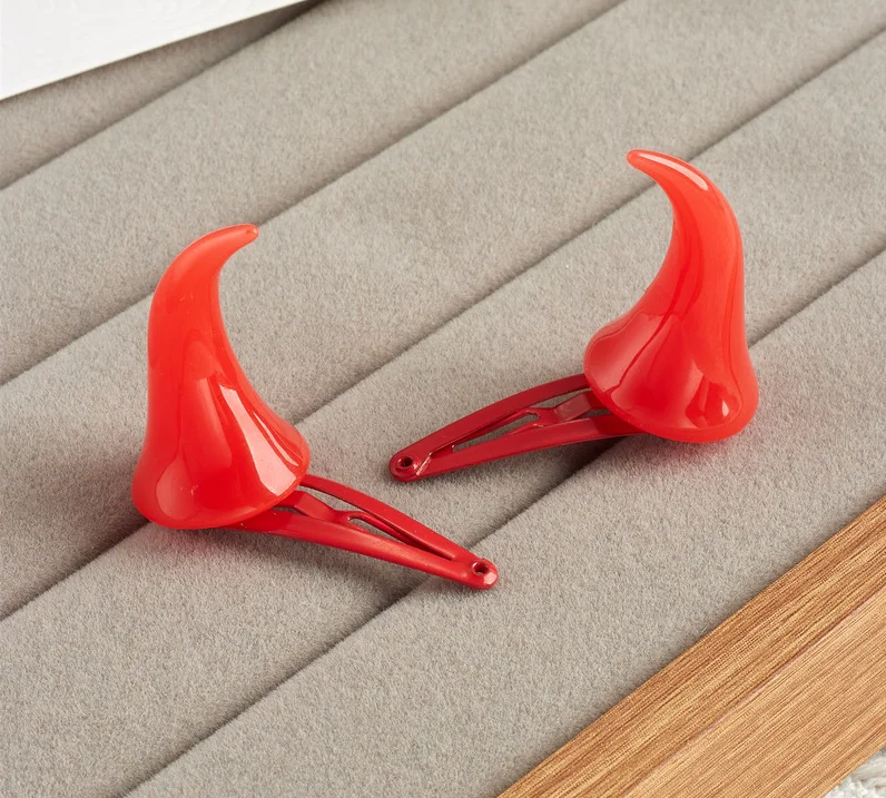 Cute Red Horn Hair Clips Set | 2Pcs Devil Horn Snap Hair Barrettes for Cosplay, Halloween & Party view 3
