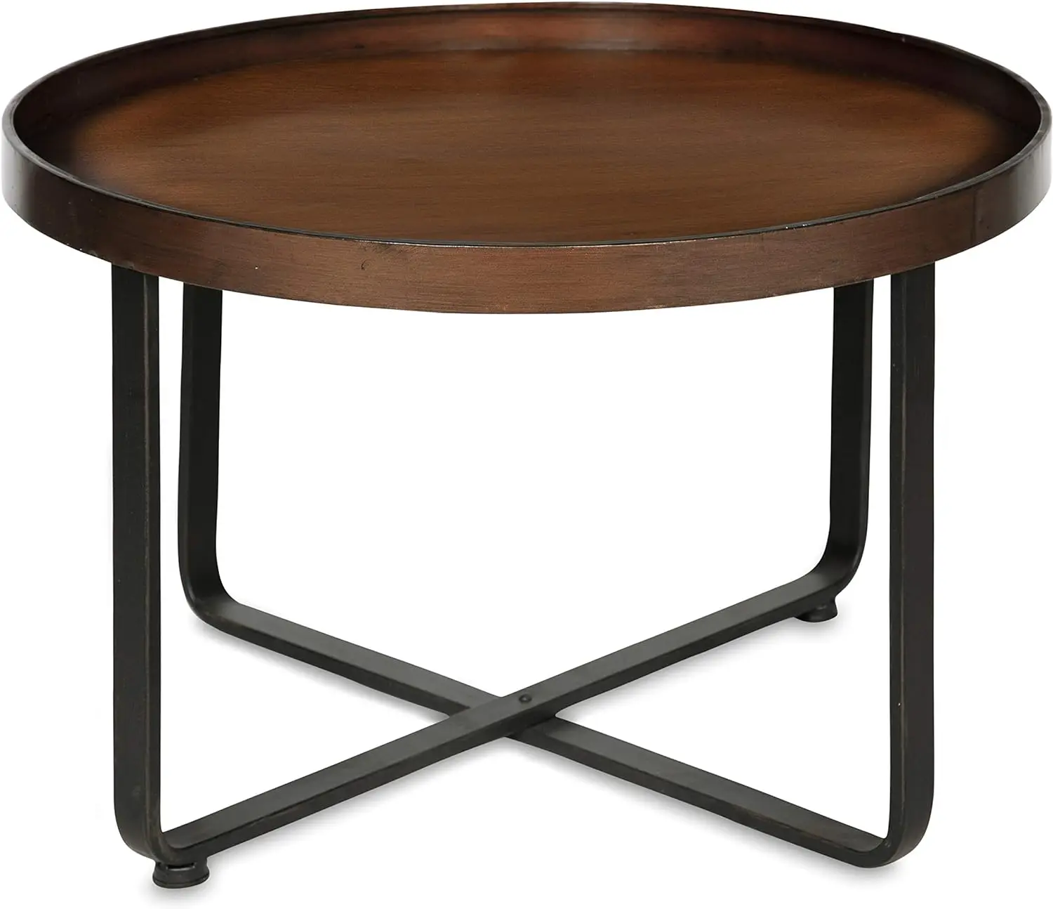 Zabel-Table basse ronde moderne en métal avec base Criss Cross, bronze et noir