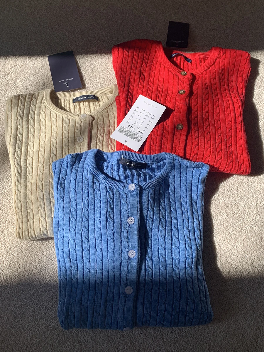 Cardigan tricoté à fleurs torsadées, col rond, simple boutonnage, manches longues, manteau Slim, Vintage, Streetwear, haut court Simple, nouvelle collection