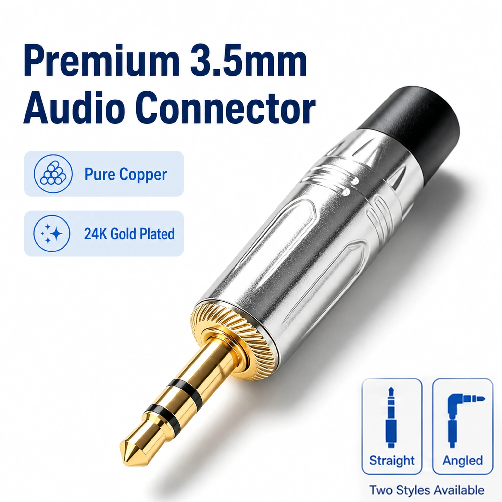 3.5mm TRS Right Angle Male Audio Plug Gold‑Plated Pure Copper 3‑Pole Stereo AUX Jack Connector for DIY Audio Cable Soldering