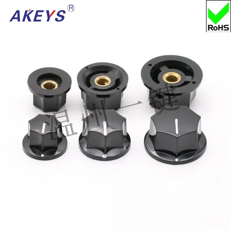 10 pcs  KN-B01/B02/B03 Volume Regulating Potentiometer Knob Bakelite Axis Selection Switch Cap Inner Hole 6mm Copper Core