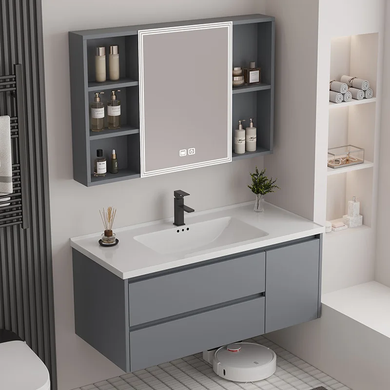 Large drawer bathroom cabinet space aluminum honeycomb aluminum wash basin cabinet bathroom hanging ceramic all-in-one