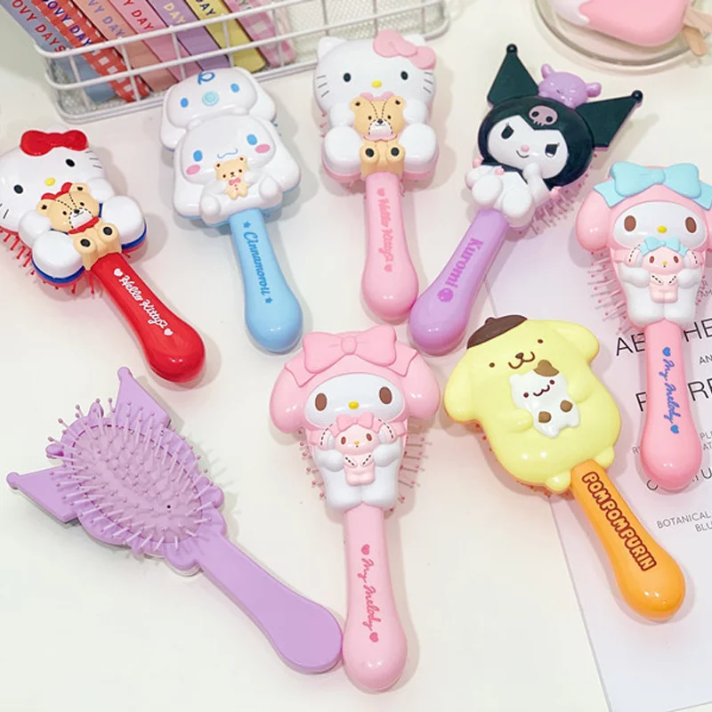 Sanrio moda Hello Kitty peine de masaje de mano Airbag rollo de canela de dibujos animados Kuromi Kawaii chica de dibujos animados peine de regalo portátil