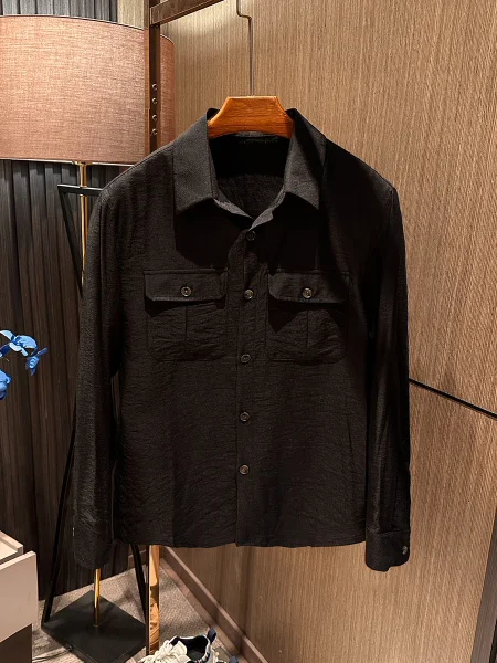 

American Casual Linen Blend Men's High End Multi Pocket Long Sleeve Shirt Spring Fashion New Style Breathable Retro Style