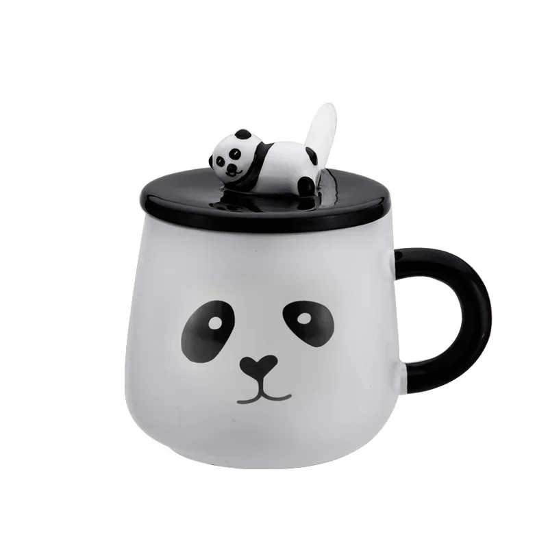 Creative Hand-painted Panda Ceramic Cup Heat-resistant Cute Cartoon Breakfast Mug with Lid Spoon Couple\'s Birthday Gift