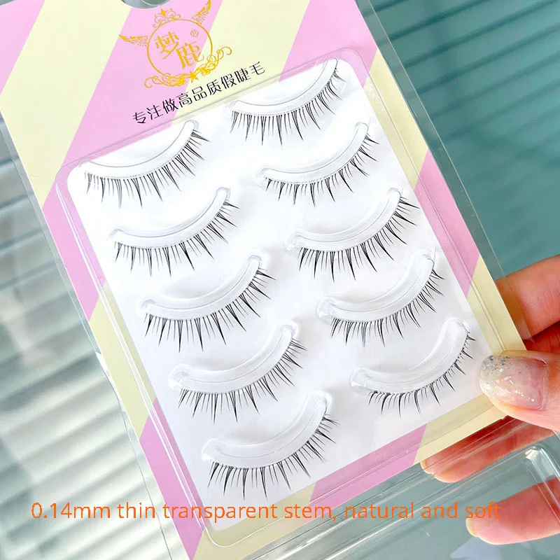 5 Pairs  W-1 False Eyelashes Little Devil 0.14mm Thin Transparent Stem Natural Comic Eyes Spiked Eyelashes Make Up