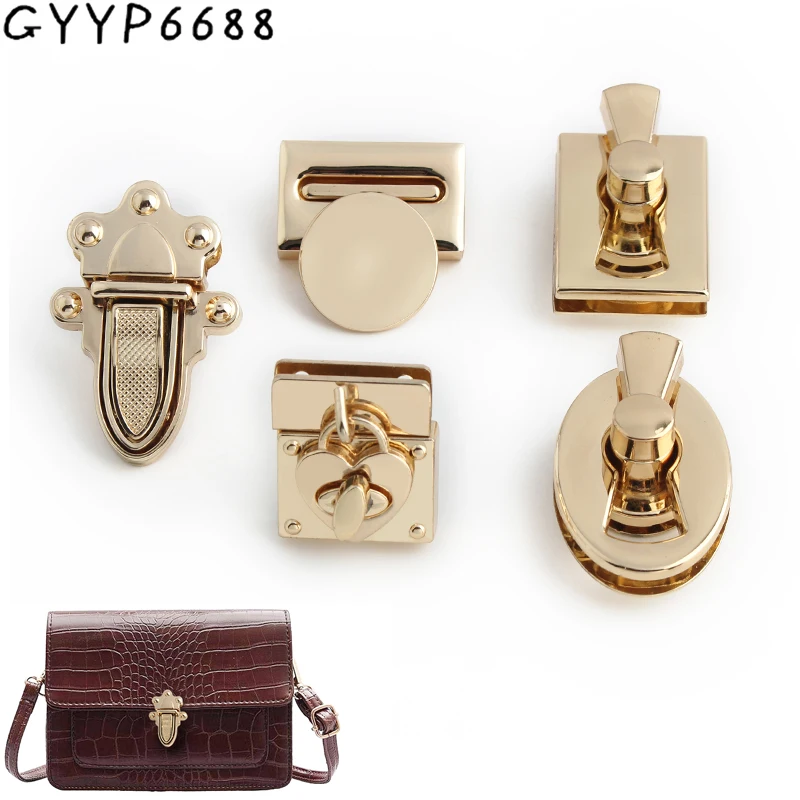 2/5/20Sets Gold Rectangular/Oval Metal Clasp Twist Turn Locks For Leather Craft Handbag Shoulder Purse Bags Buckles Accessories