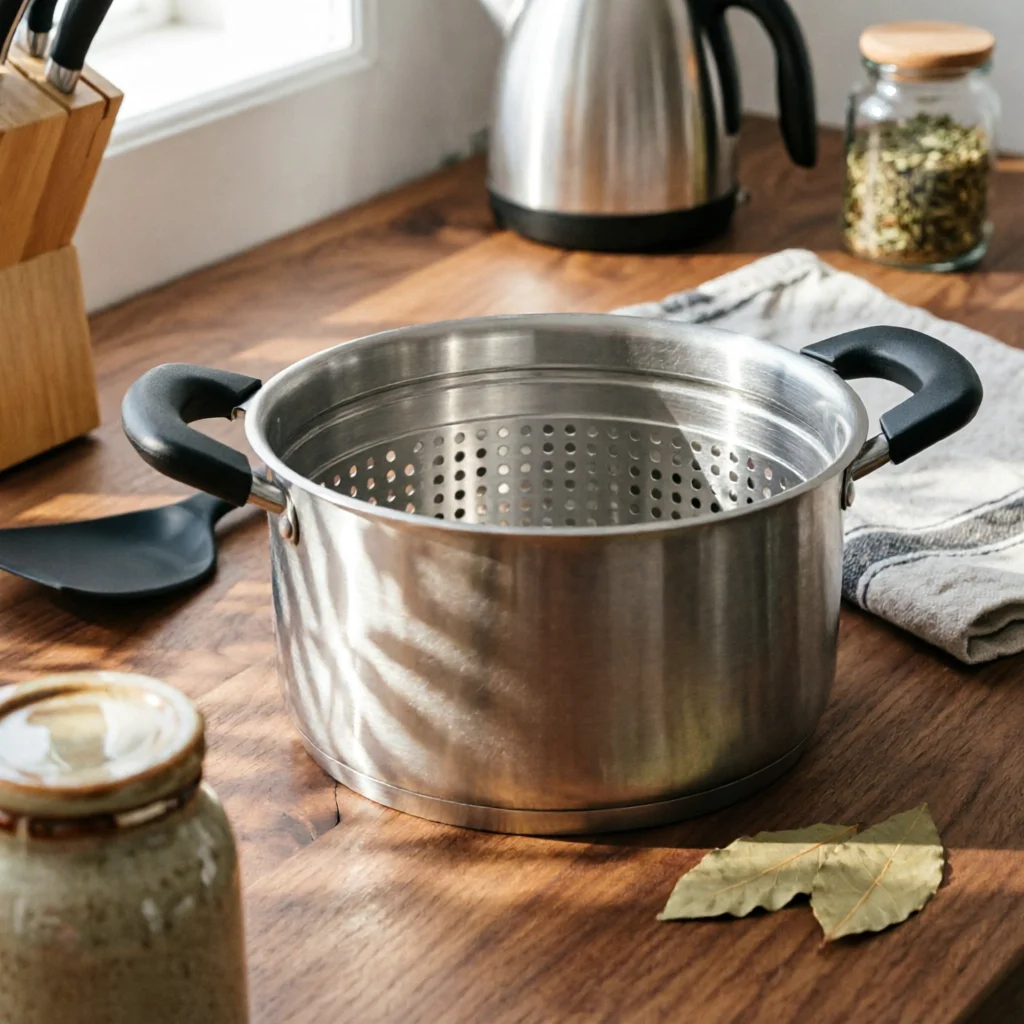 Pasta Cooker Insert Set Aluminum Filter Basket Insert Pasta Cooker Divided Compartments Multi-Hole Noodle Boiler Perforated
