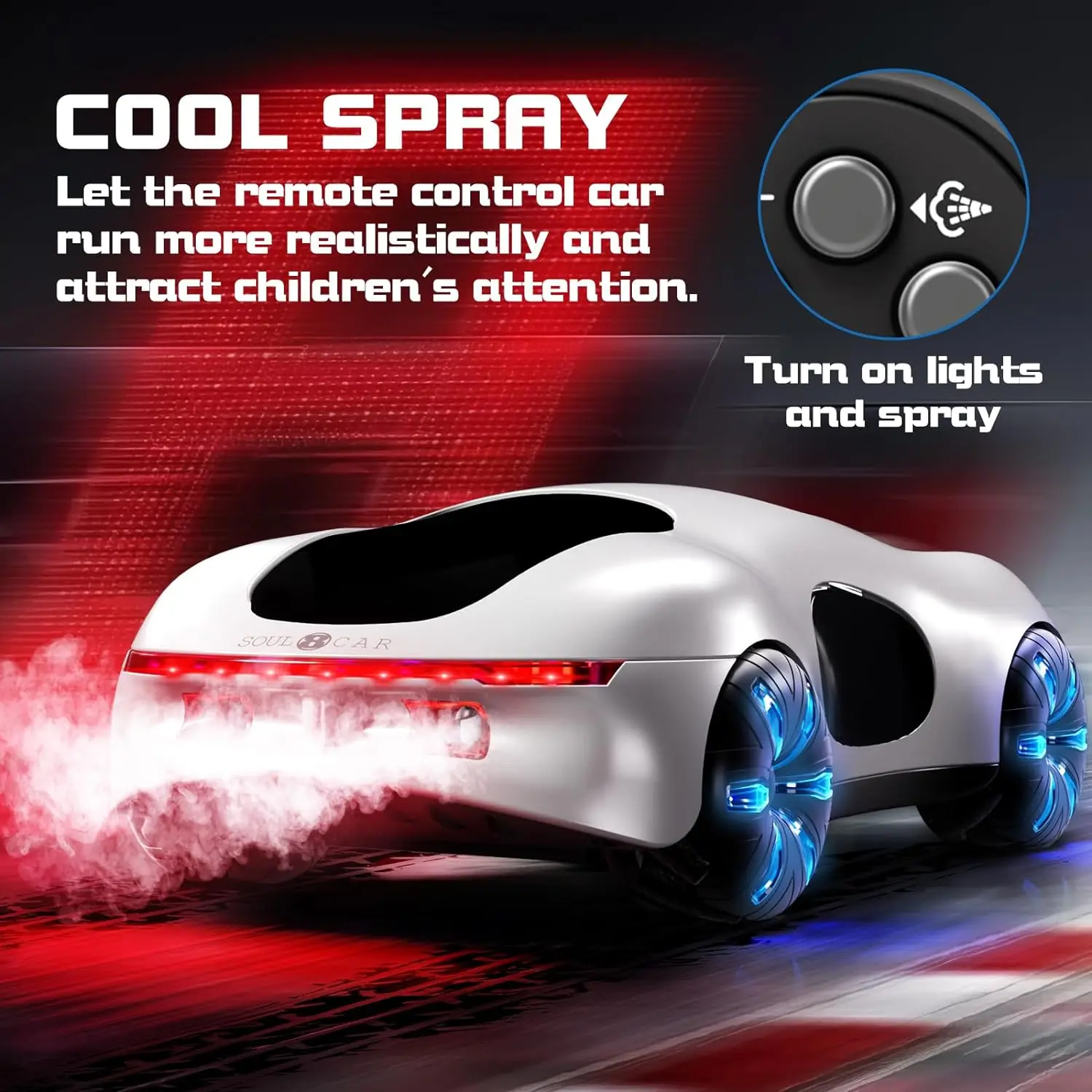 NEW cool sports car dual spray with sound and cool lights four-wheel drive science fiction concept car children's remote control