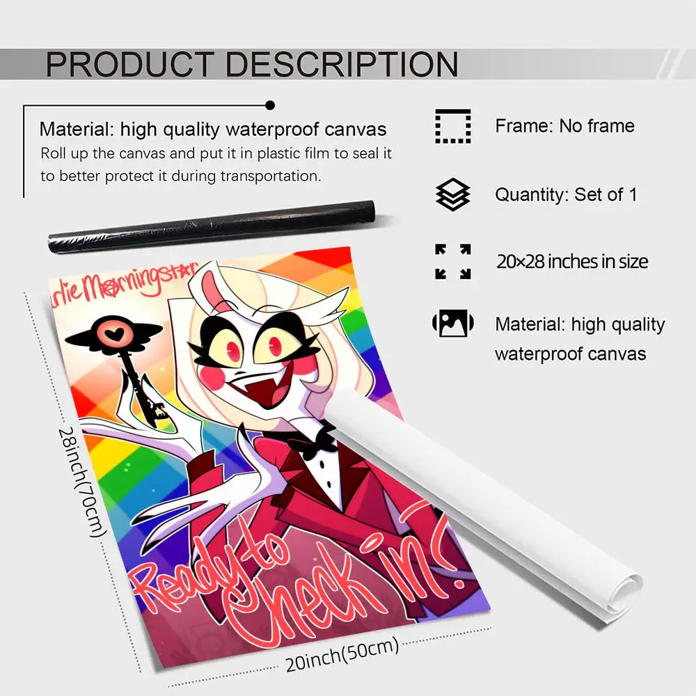 أنيمي H_Hazbin كول H_Hotel اللوحة الخط الكتان قماش المشارك جدار يطبع لغرفة المعيشة غرفة نوم مكتب ديكور المنزل #5