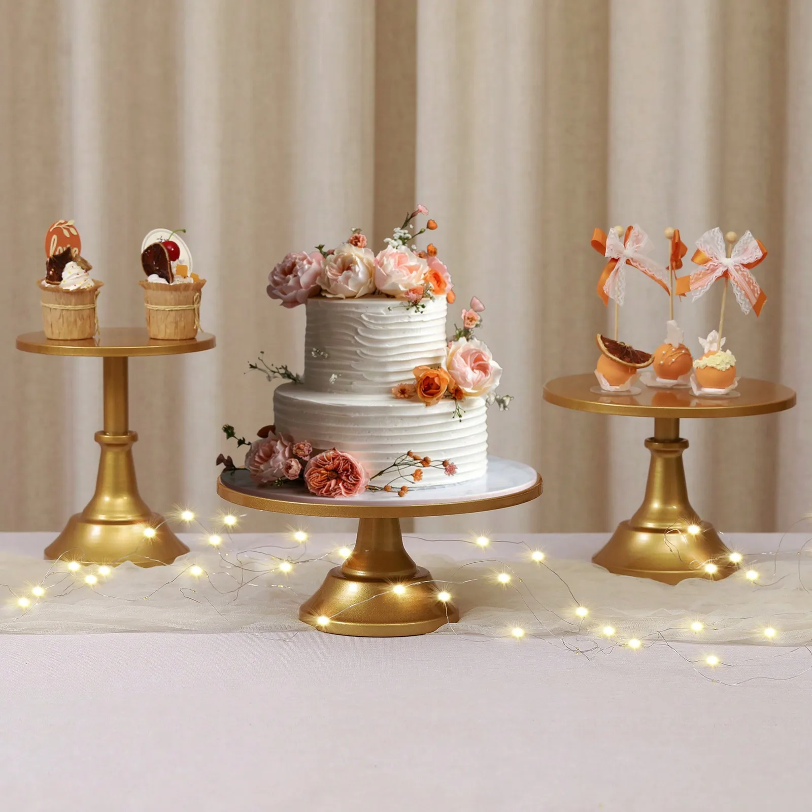 3-Piece Cake Stand Set, White and Gold, 8