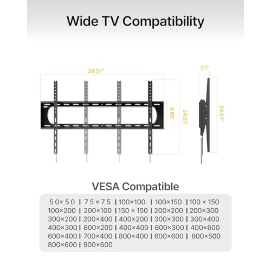 حامل تلفزيون جداري عالي التحمل لـ 60120 تلفزيونات كبيرة تصل إلى 300 رطل 4X تم اختباره آمنًا 10 إمالة للعرض الخالي من الوهج منخفض المستوى S #6