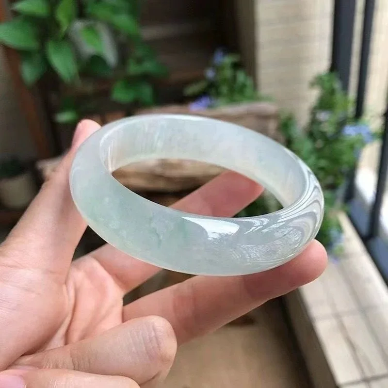 jade women, round shape, translucent, Burmese old mine, with floral patterns, ice waxy jadeite bracelet for wom