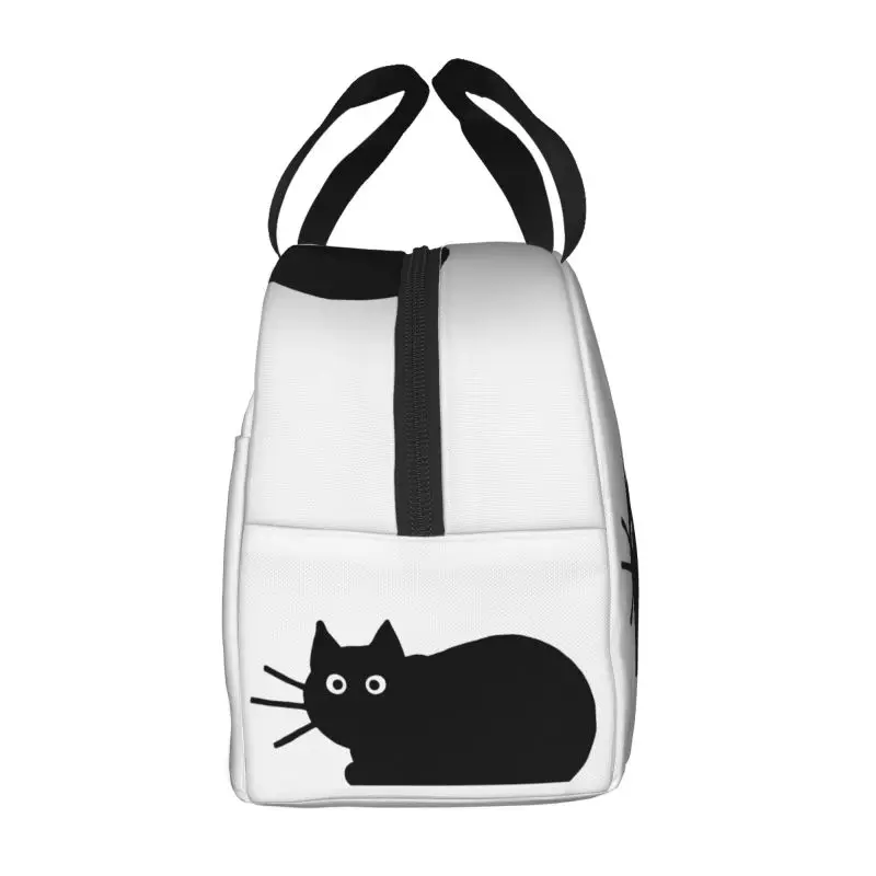 Bolsa de almuerzo personalizada con forma de gato negro para mujer, fiambrera con aislamiento térmico para estudiantes, escuela, trabajo, Picnic, bolsas de mano para alimentos