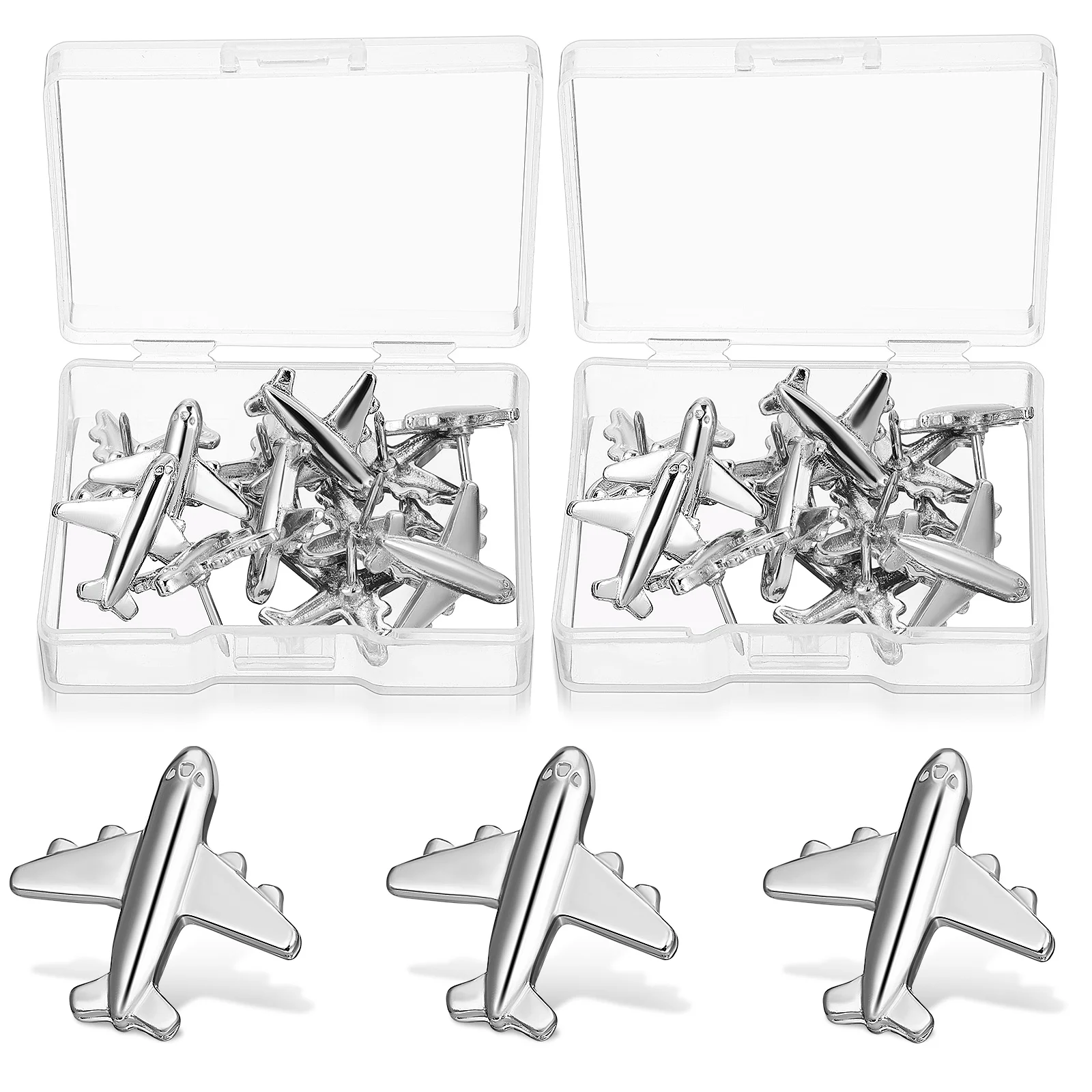 24 Pcs Three-dimensional Metal Aircraft Push for Cork Board Photo Map Bulletin Airplane Pushpins Wall