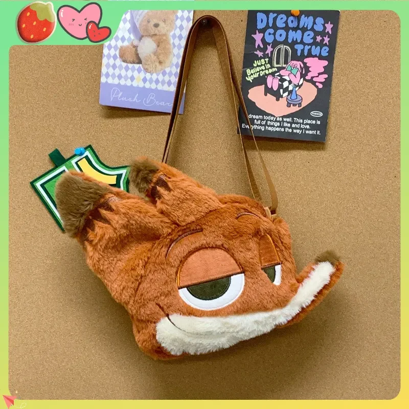 

Zootopia 2 Nick Plush Cosplay Bag Large Capacity Soft Furry Shoulder Bag Daily Casual Travel Storage Purse Anime Periphery Gift