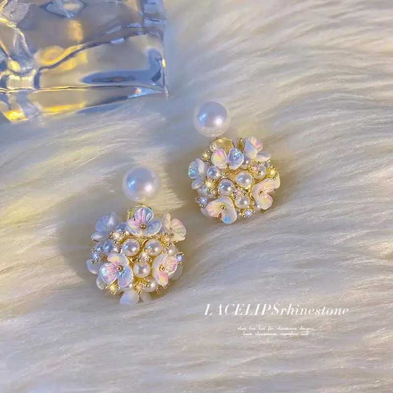 Fashion Rhinestone Zircon Shell Flower Earrings Before and After Wearing Detachable Dual-use Ear Studs for Women Luxury Jewelry