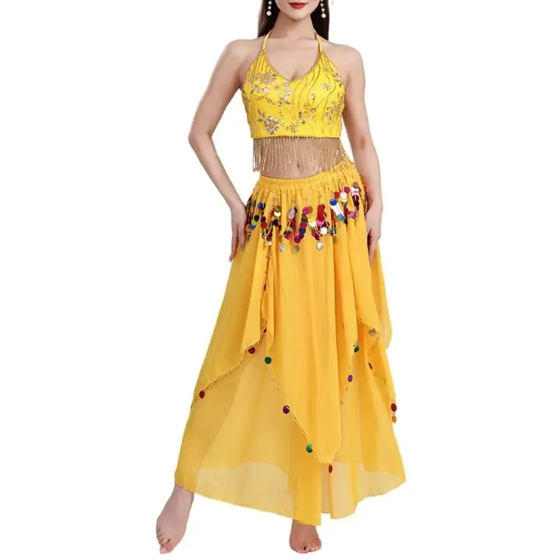 652F ملابس رقص البطن مجموعة الرقص الشرقي الرسن الصدرية الأعلى الترتر تنورة طويلة عروض الهالوين زي الرقص الشرقي الزي #3