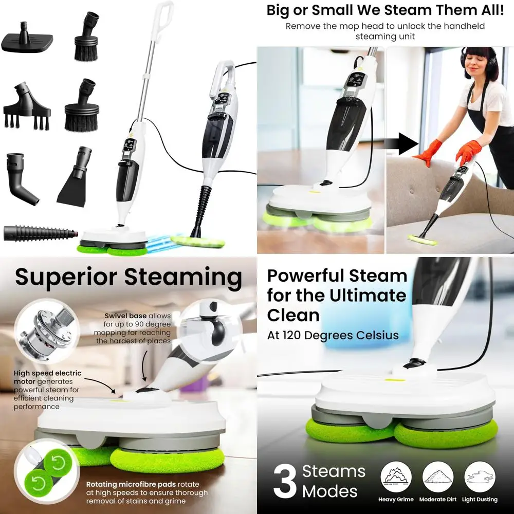 

Multi-Functional Steam Mop for Hardwood Floors, Kitchen Hoods, and Windows - 15-in-1 Detachable Floor Scrubber with 3 Steam Mode