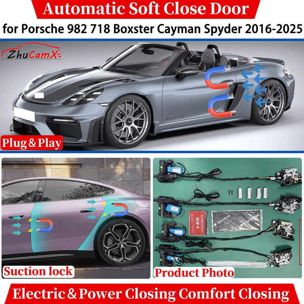 

for Porsche 982 718 Boxster Cayman Spyder 2016-2025 Automatic Soft Close Door Electric Power Comfort Closing Suction lock System
