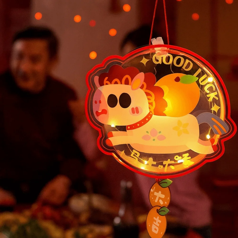 

Cute Cartoon Pony Pattern Lantern Handmade Glowing Portable Horse Lantern DIY Material Bag Handheld Lantern Spring Festival