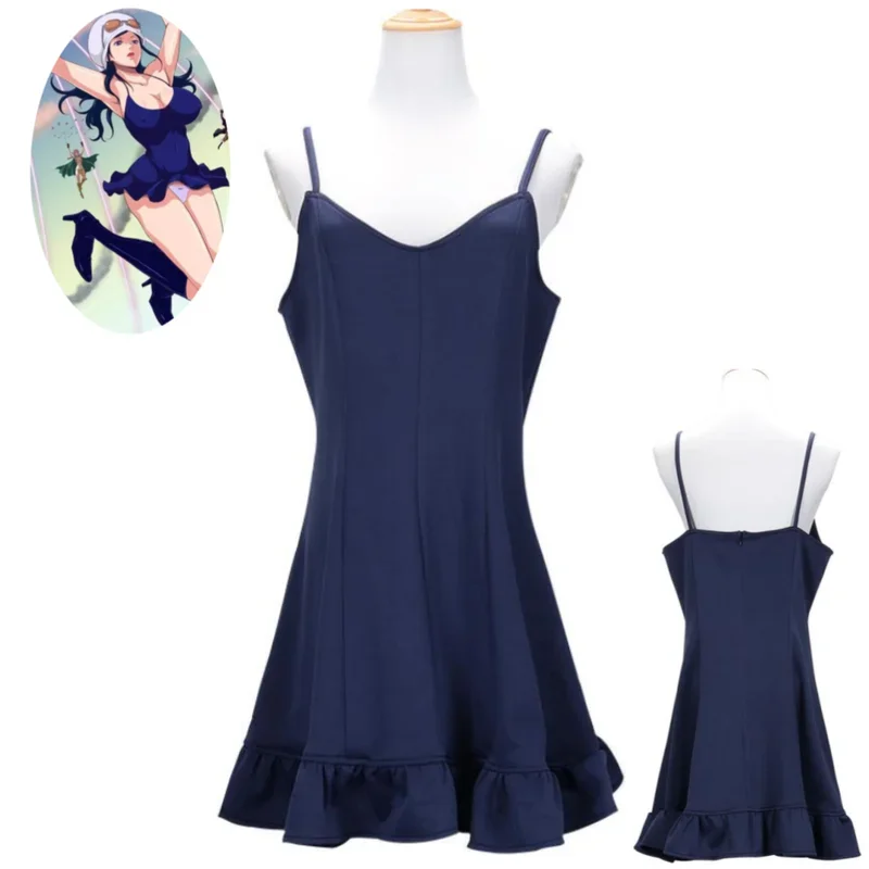 Anime nylrobin Miss allsunday cosplay costume dressrosa arc pirate hunter sexy woman child girl blue sling dress hallolower en s