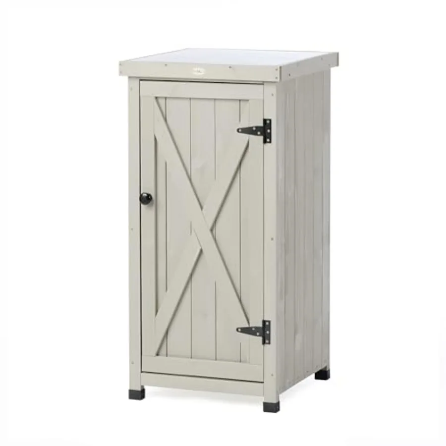 Outdoor Storage Cabinet for Patio, Garden Potting Bench Table with Shelves and Metal-Tabletop, Wooden Planting Work Station, We
