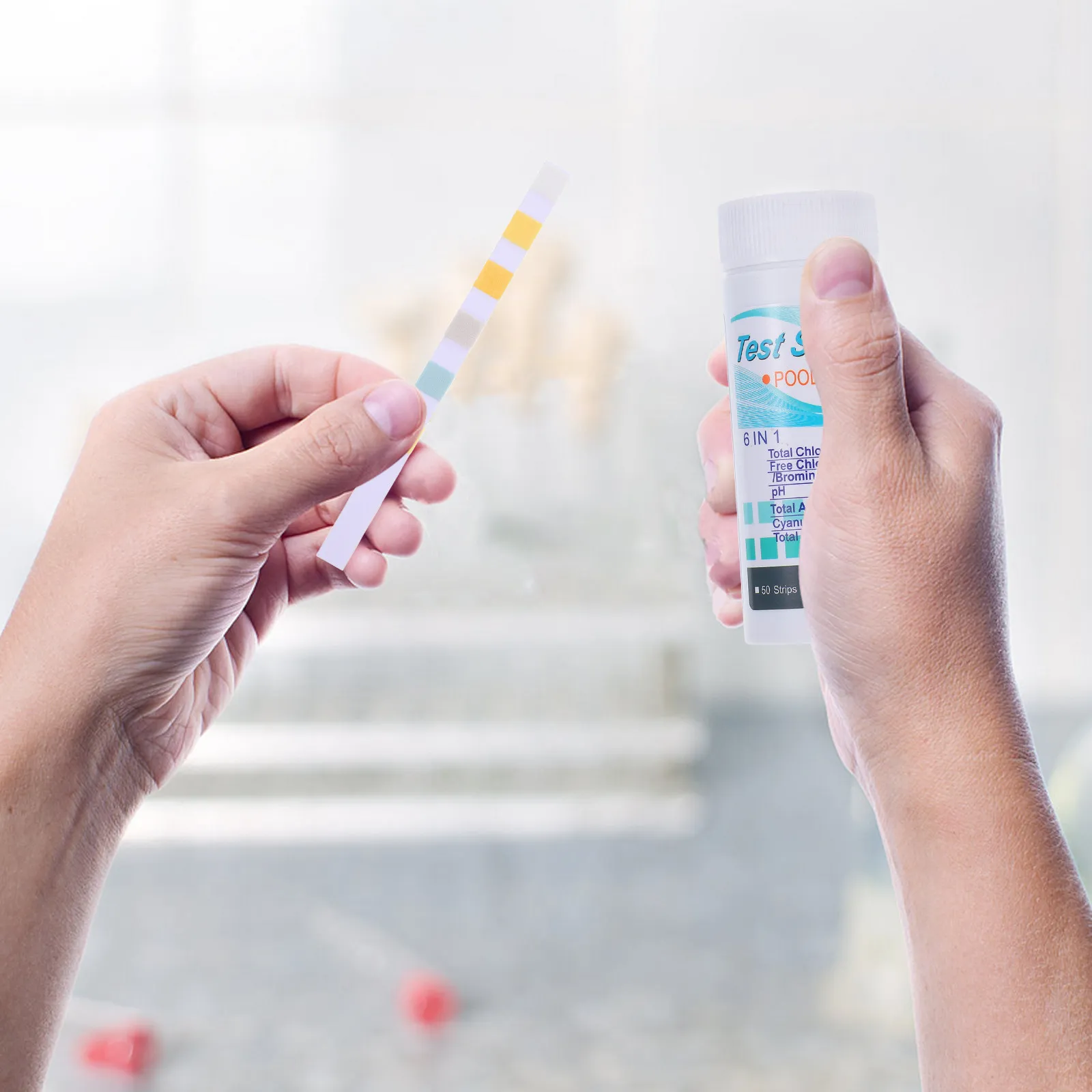 50Pcs Test Strips 6 in 1 PH Chlorine Alkalinity Cyanuric Acid Hardness Water Quality Testing for Spa