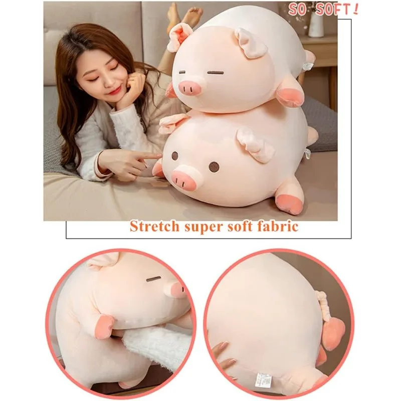 Pink Pig Plush Animal Toys Cartoon Expression Piggy Toy with Cuddly Body Hugging Pillow for Room Sofa Decoration Birthday Gift