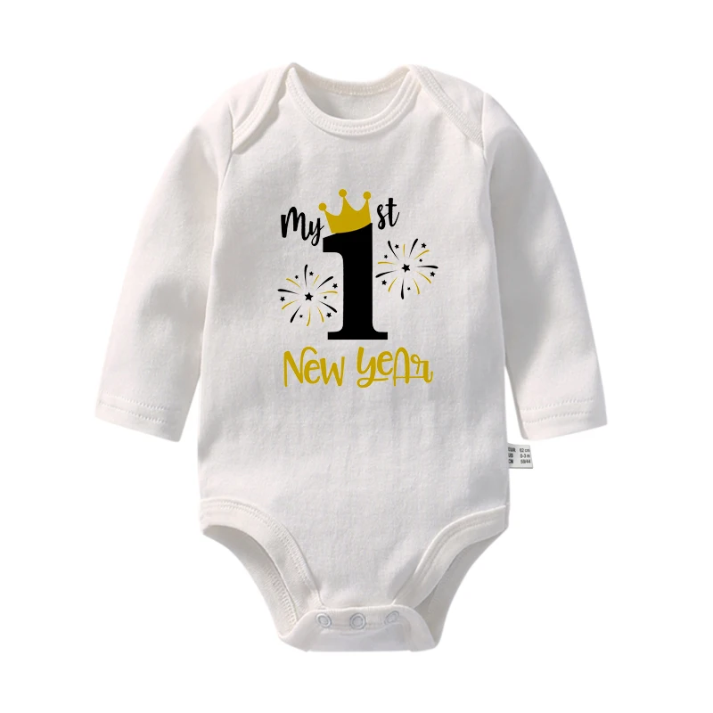 My First New Year Baby Bodysuit Infant Romper Outfit Toddler Long Sleeve Jumpsuit Boys Girls Clothes Newbron Holiday Shower Gift