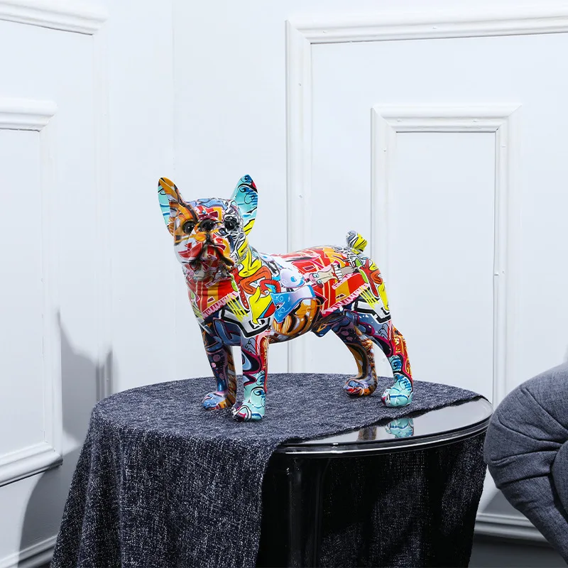 

Colourful Graffiti Bulldog Resin Crafts Home Decorations Ornaments Living Room Office Desktop Decorations