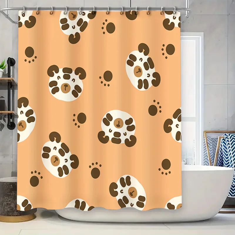 

Cute Animal Print Shower Curtain Cartoon Design Pattern Bathroom Decor Home Decoration Waterproof Fabric Bath Mat (Yellow with B