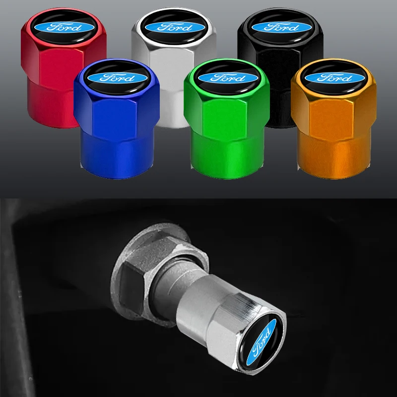 4pcs/Lot Colorful Car Tire Hexagonal Valve Nozzle Cap Stainless Steel For Ford Fiesta EcoSport Ranger Mondeo Mustang FOCUS 2 3 4