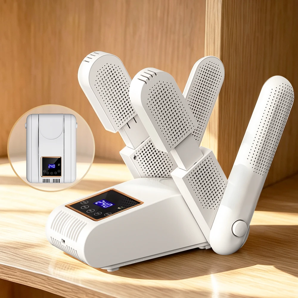 Faltbarer Schuhtrockner und Stiefelwärmer mit 4 Röhren, 8 Timer, 2 Geschwindigkeiten, PTC-Heizung, UV-Licht, LED-Touchscreen für Arbeitsstiefel, Handschuhe, Turnschuhe und Socken – Detail 1